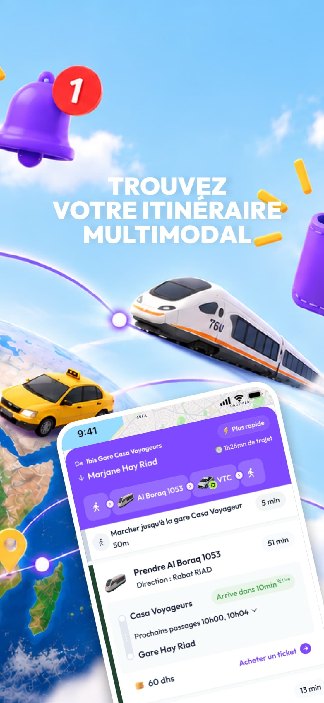 Itinéraire multimodal dans l'application Weego