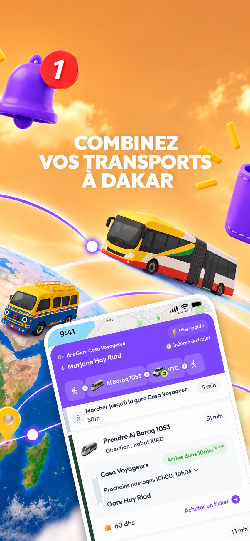 Combine transport modes in Dakar